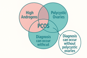 Venn diagram showing the overlap of the 3 major symptoms used to diagnose PCOS